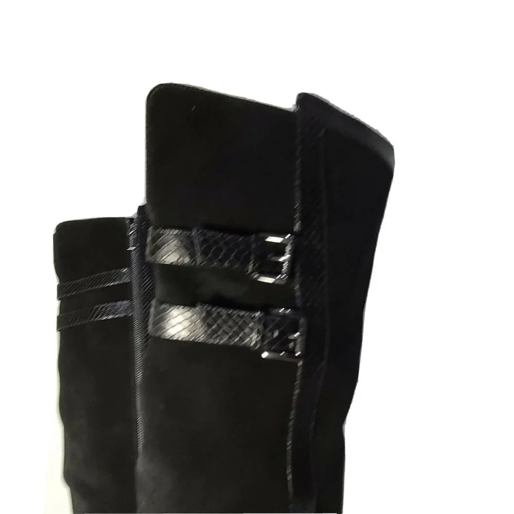 Michael Kors Womens boots OTK Over the Knee black Suede snake trim flat sz 7.5